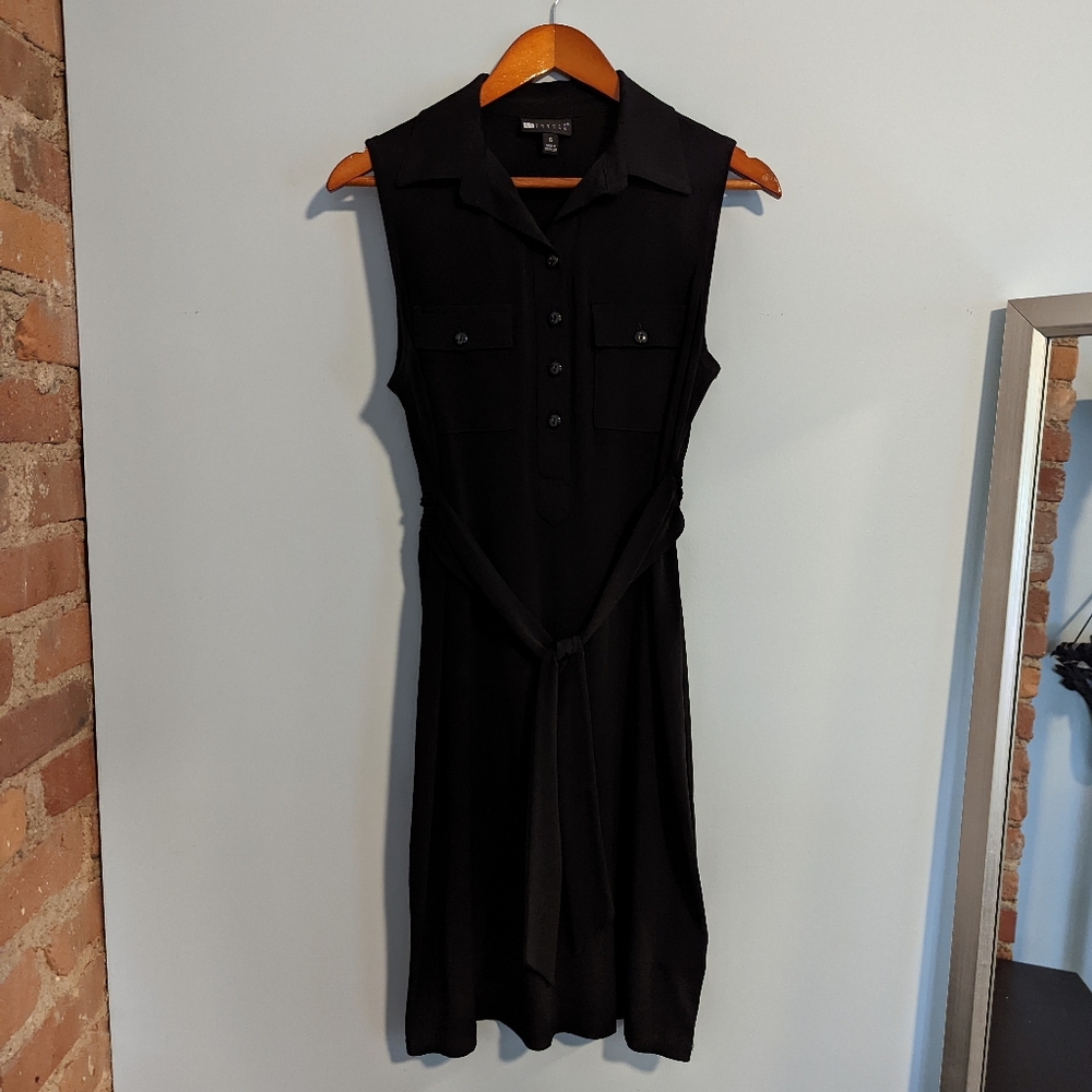 Carole Little black button up tie dress with collar